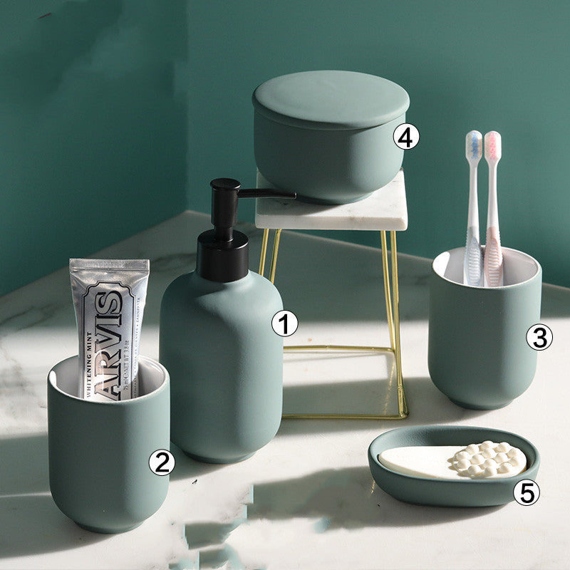 Ceramic Bathroom Toilet Accessories Set – 5-Piece Countertop Organizer