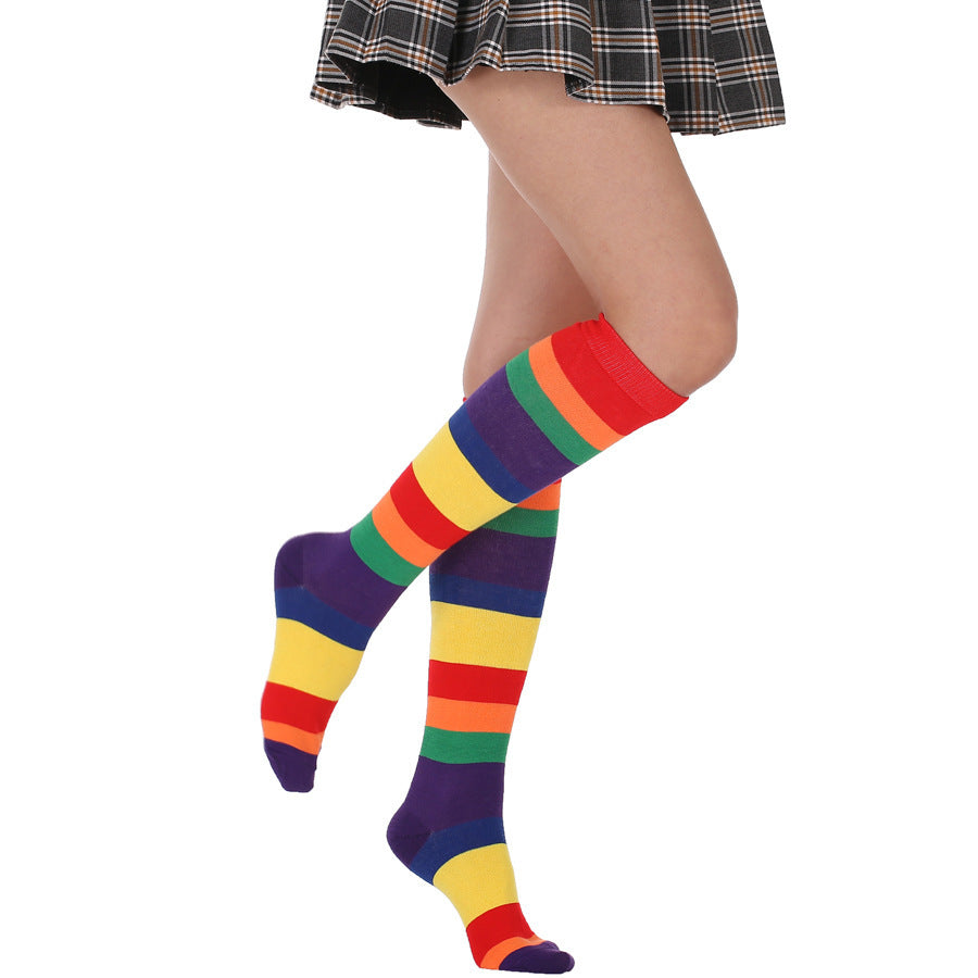 Striped Free Size Knee-length Half Student Dance Socks Women