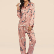 Women's Satin Pajama Set Two Piece With Lapel V Neck