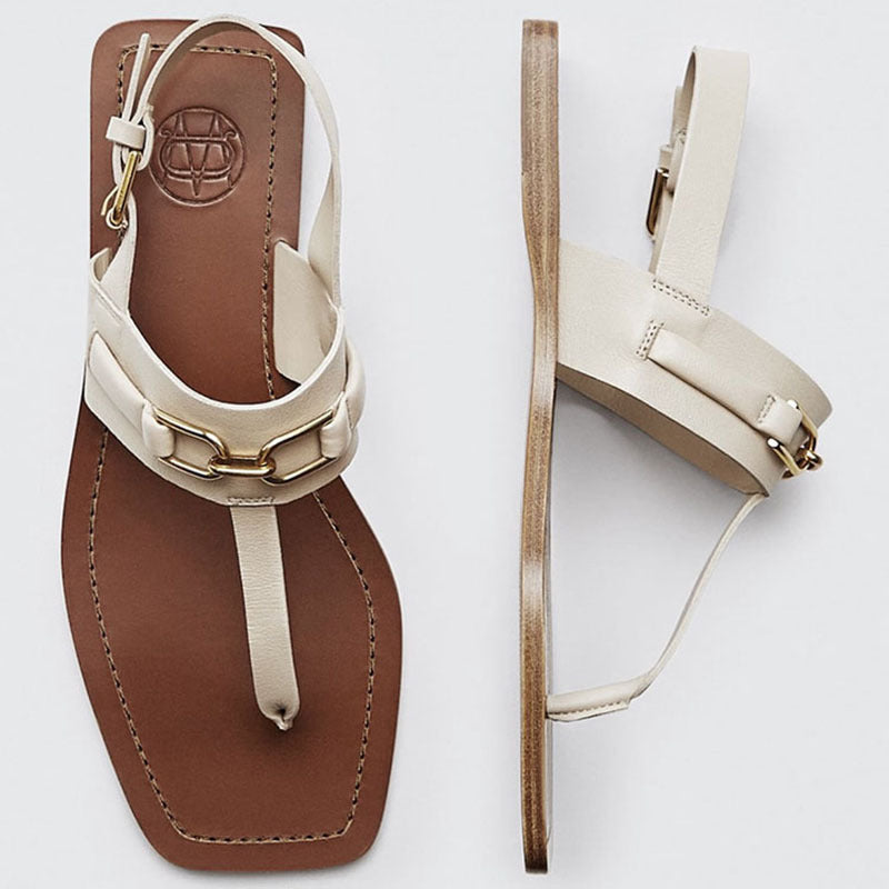 Summer New Women’s Casual One-Word Buckle Flat Flip-Flop Sandals