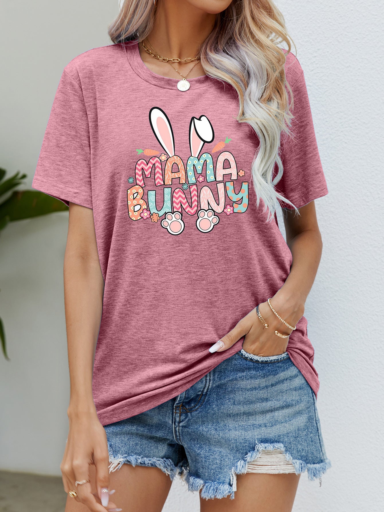 Summer Casual Round Neck Short Sleeves Printed T-shirt Top For Women