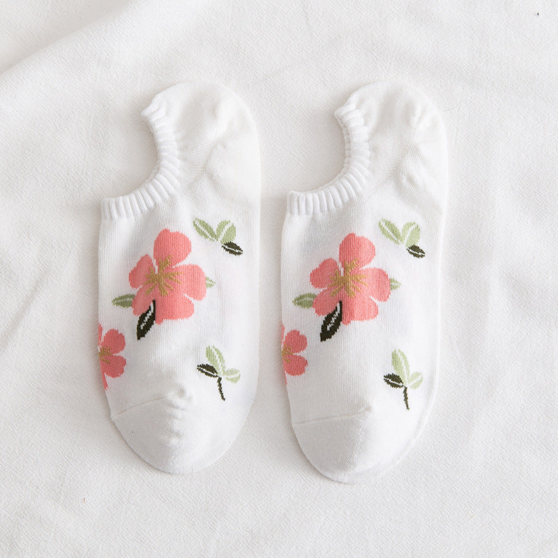 Women's Small Floral Mid Length Cotton Socks