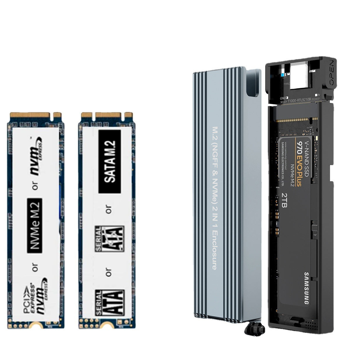 10Gbps Dual-Protocol M.2 SSD Enclosure – USB-C, NVMe/SATA, Tool-Free (2230–2280)