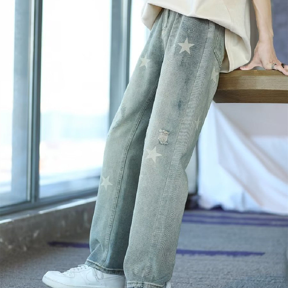 Men’s Summer Loose Fashion Jeans – Stylish Ruffle Trousers