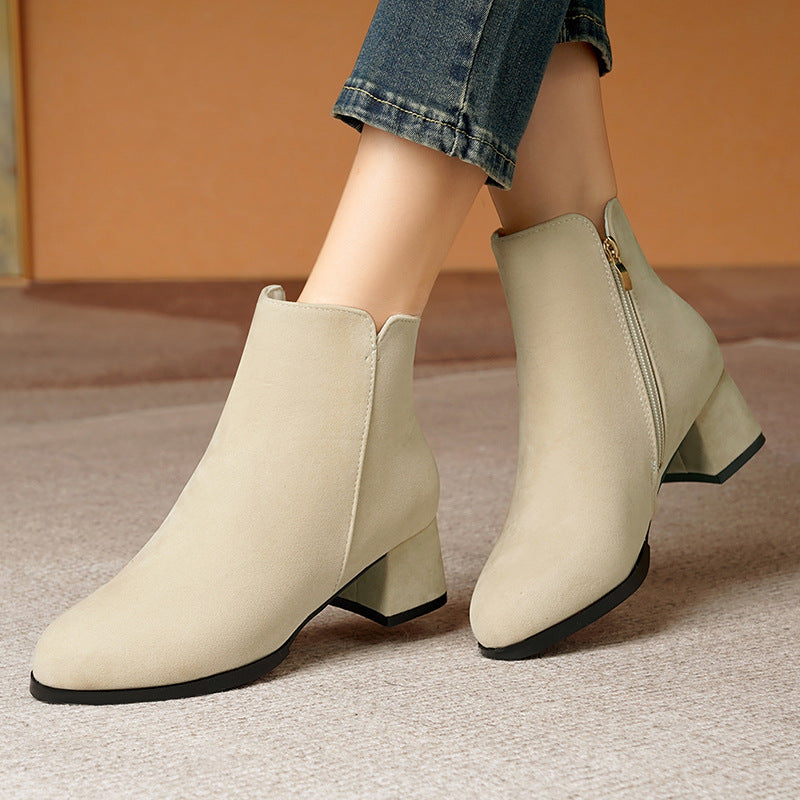 Womens Suede Pointed Toe Chunky Heel Boots Plus Size