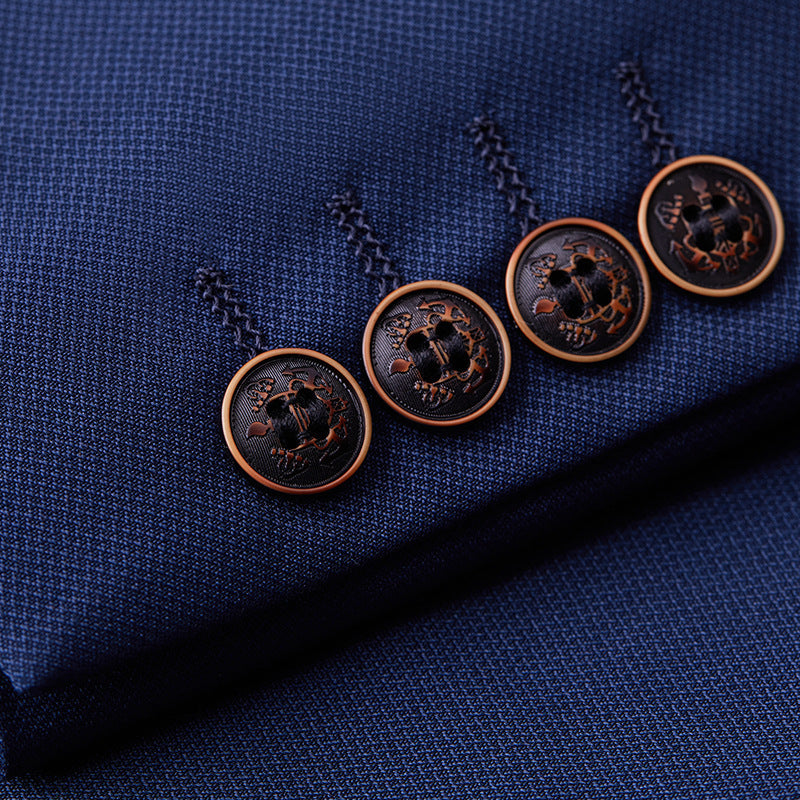 Men's British Korean Slim Fit Dark Blue Casual Three-piece Suit