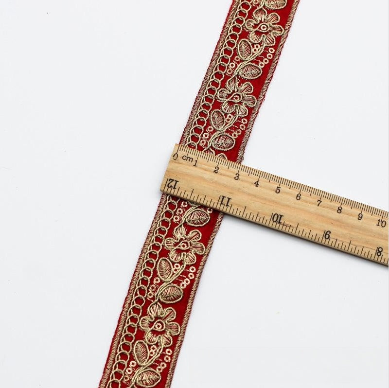 3cm Wide Ethnic Style Lace Chiffon with Golden Strand Embroidery – 10 Colors, Clothing Collar Accessories
