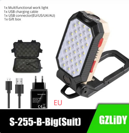 Folding USB Rechargeable COB Work Light Portable LED Flashlight Adjustable Waterproof Camping Lantern Magnet Design With Power Display