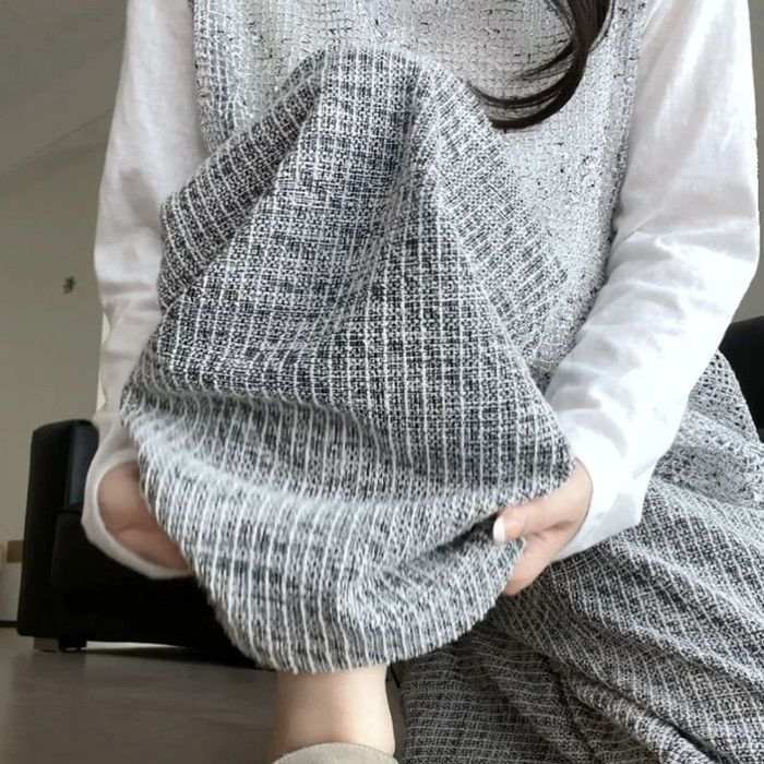 Atmosphere Gray Plaid Loose Slimming Wide-Leg Casual Pants for Women