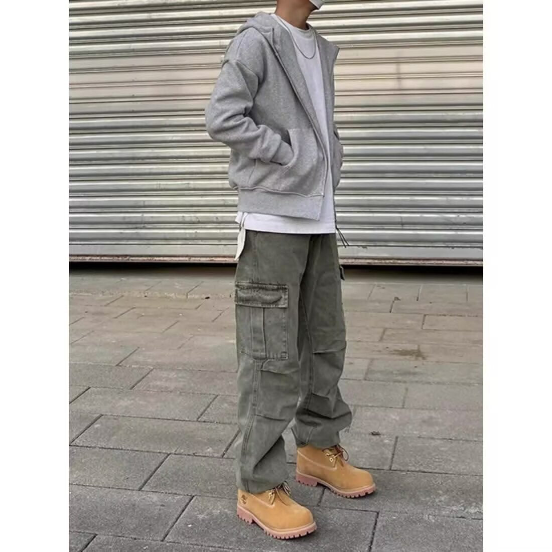Men’s Retro Casual Denim Pants – Heavy Stone Washed Loose Straight Jeans