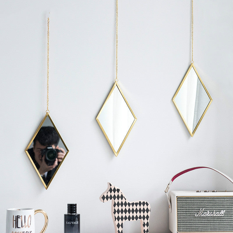 Brass Hexagonal Cosmetic Mirror – Wall-Mounted Bathroom Vanity, Modern