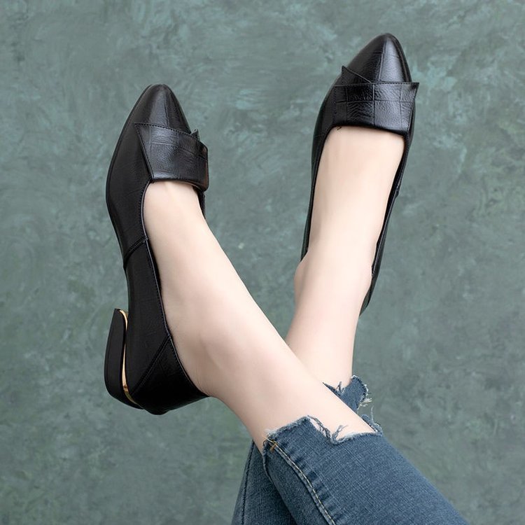 Pumps Women's Chunky Heel Mom Soft Leather Soft Bottom Leather Shoes
