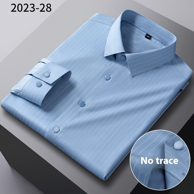 Bamboo Fiber Seamless Light Luxury Men's Striped Long Sleeve Shirt