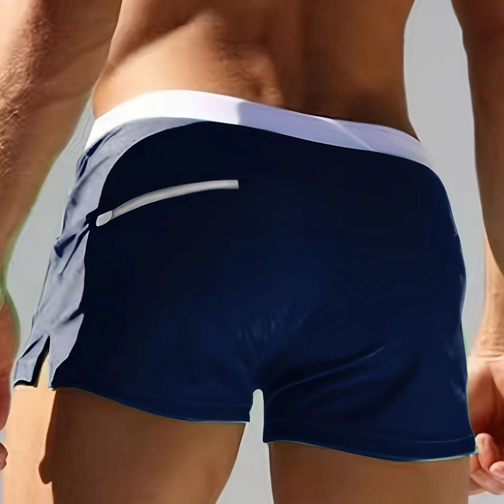 Quick-drying Men's Boxer Swimming Trunks Zipper Tether Loose