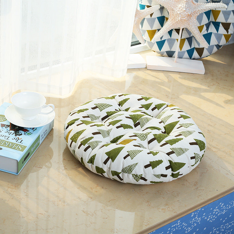 Botanical Flower Pattern Blended Rattan Floor Mat and Chair Seat Cushion
