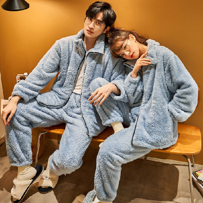 Couple Flannel Pajama Set – Plush Thickened Thermal Zipper Suit