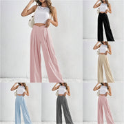 Women’s Pleated Wide-Leg Pants – Solid Color High-Waist Loose Casual Commuting Trousers