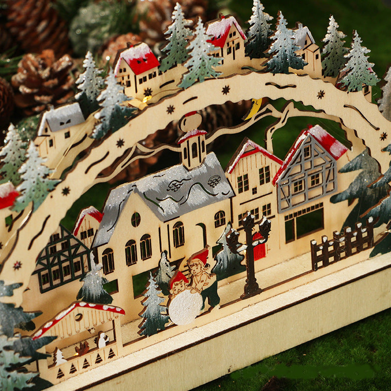 Wooden LED Luminous Christmas Village Shopping Mall Window Display Creative Gifts