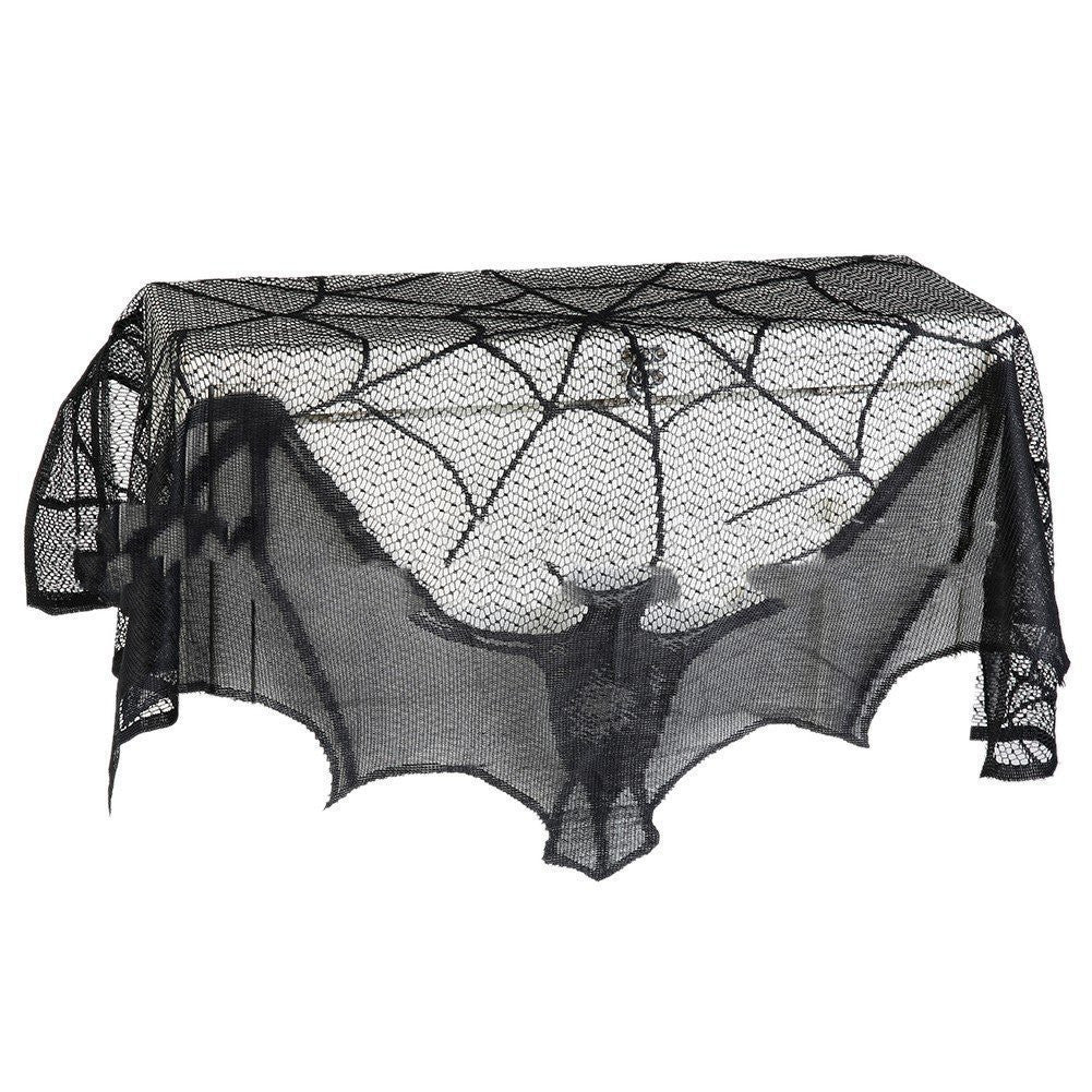 Halloween Lace Spider Web Table Skirt – Spooky Party and Haunted House Decoration