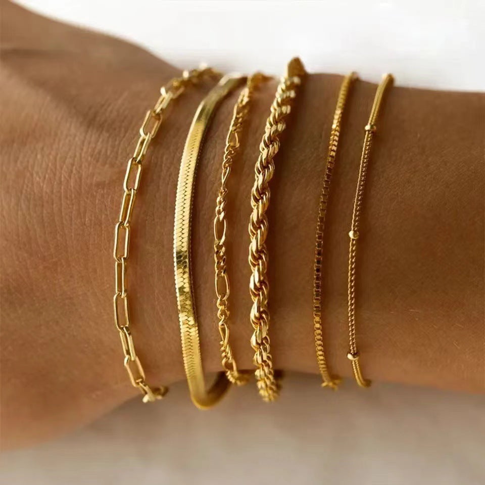Minimalist Titanium Steel Bracelet Set Unisex Five Piece
