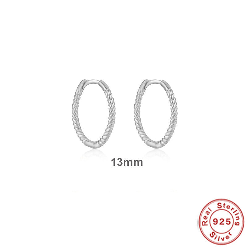 Twist S925 Sterling Silver Hipster Twisted String Round Ring Earrings