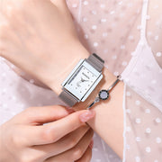 Fashion Simple Style Rectangular Dial Couple Watch – White & Black, 9mm Thickness