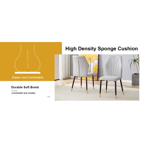 Set of 4 Light Gray Modern Dining Chairs with Stylish PU Patterned Backrest and Black Metal Legs