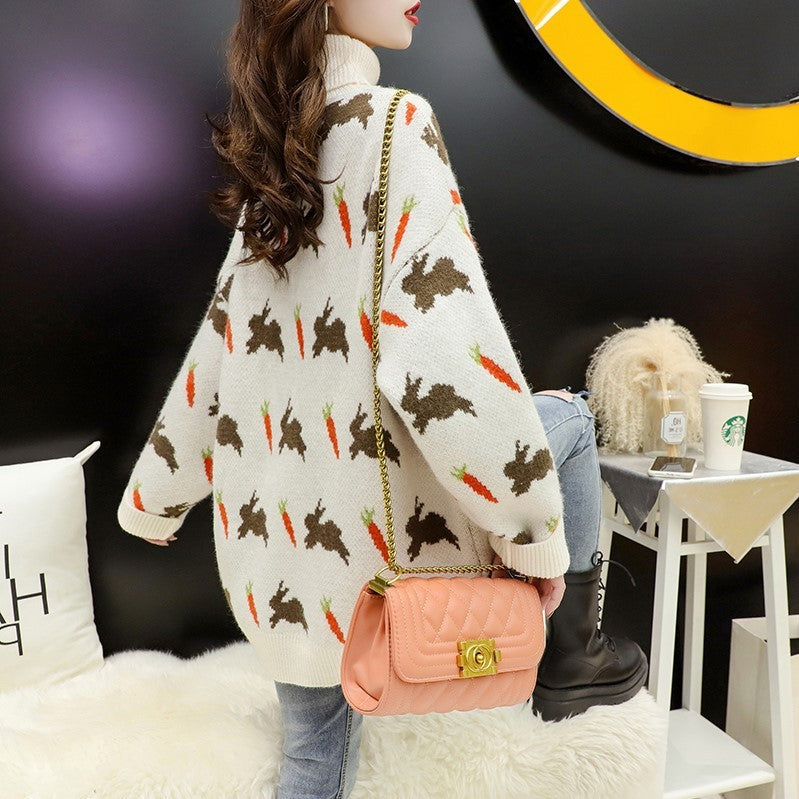 Cartoon Rabbit Turtleneck Pullover Sweater Women