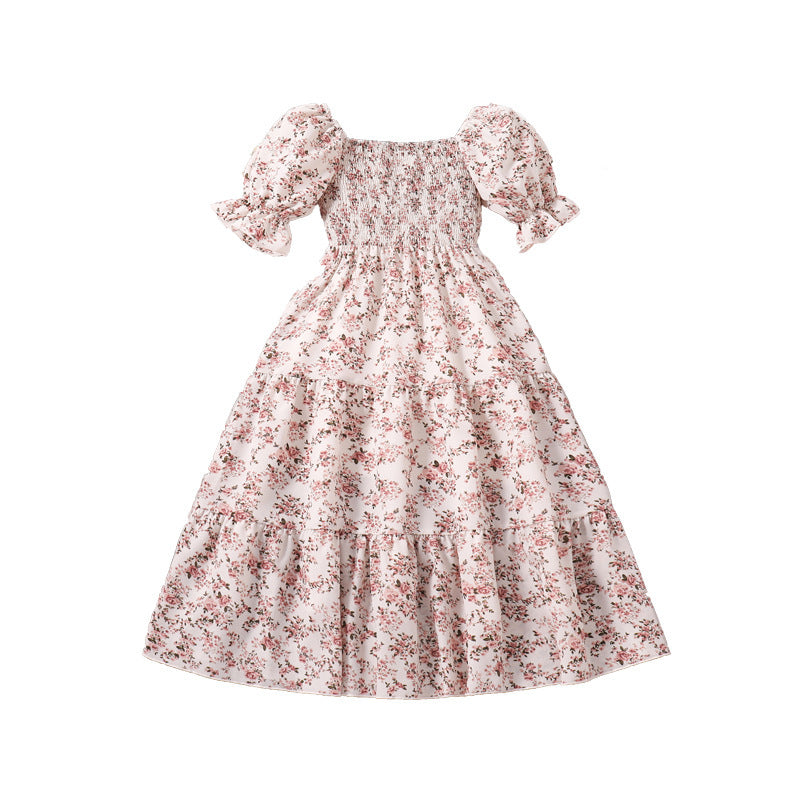 Girls Short Sleeve Cotton Blend Princess Dress Floral