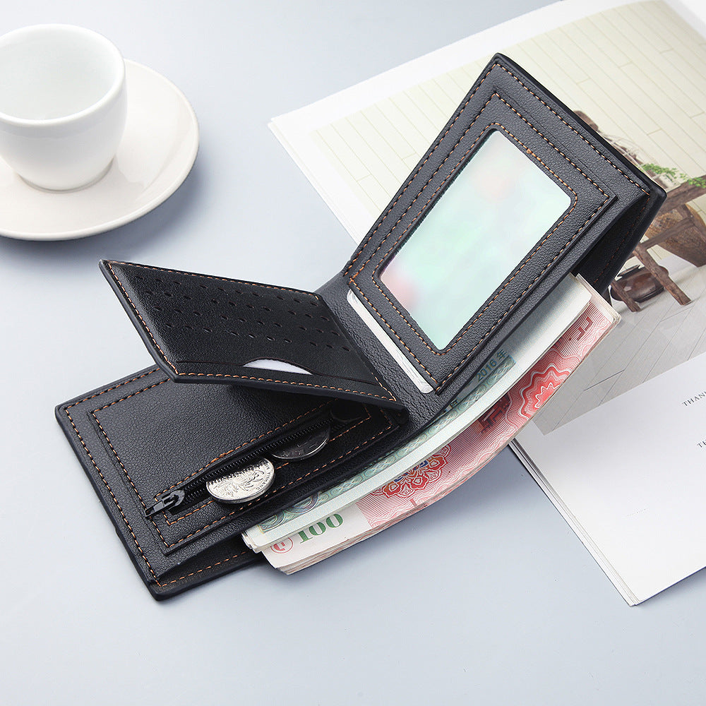 Men's Slim PU Leather Short Multifunctional Wallet Solid
