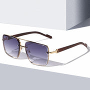 Metal Double Beam Frame Wood Grain Sunglasses