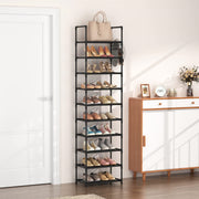 Simple Storage Cabinet Single Row Shoe Rack Black Entrance With Hook