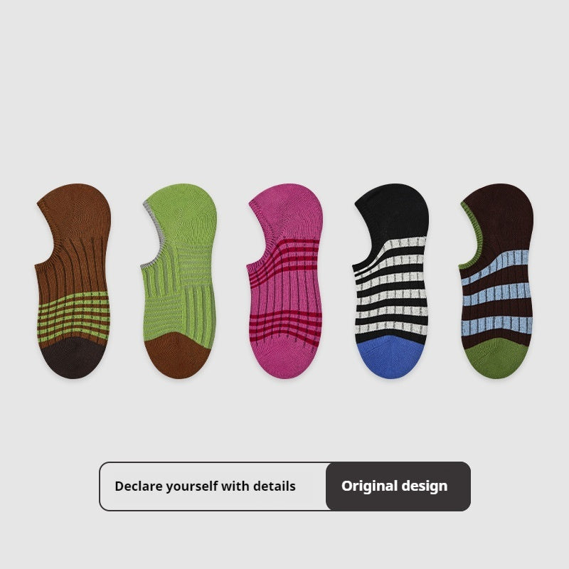 Thin Breathable Retro Color Block Ankle Socks