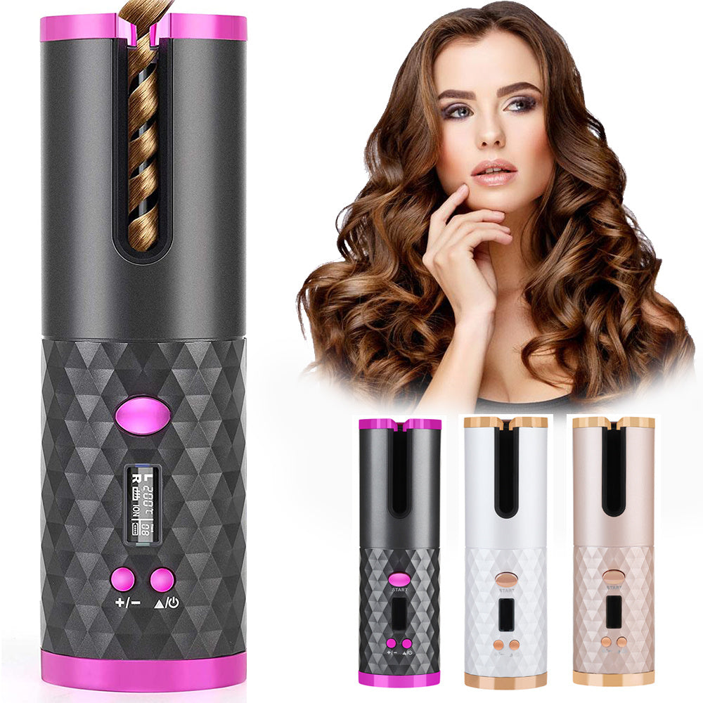 Rechargeable Automatic Hair Curler – LCD Ceramic Rotating Curling Iron