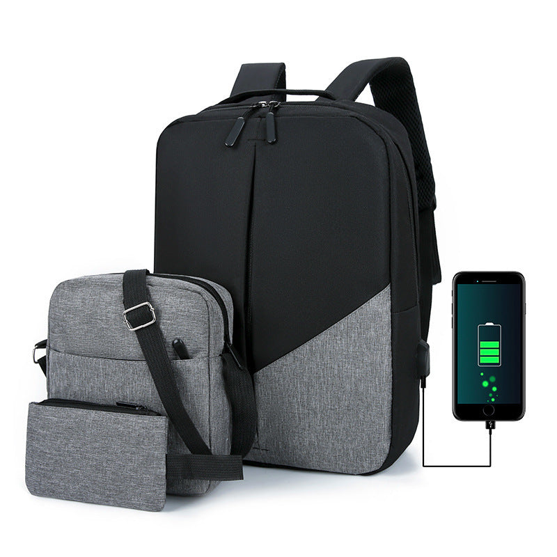 Men's Leisure Travel Large Capacity Three-piece Multifunctional USB Backpack