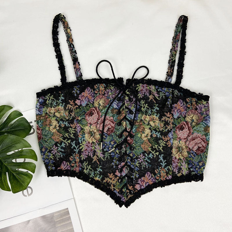 Retro Strappy Short Decorative Small Camisole Women