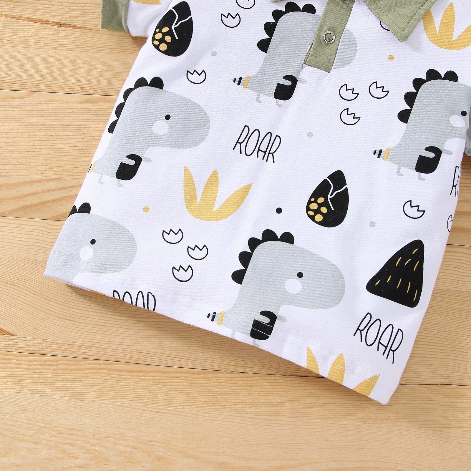 Boys Korean Style Cotton Dinosaur Lapel Shirt and Shorts