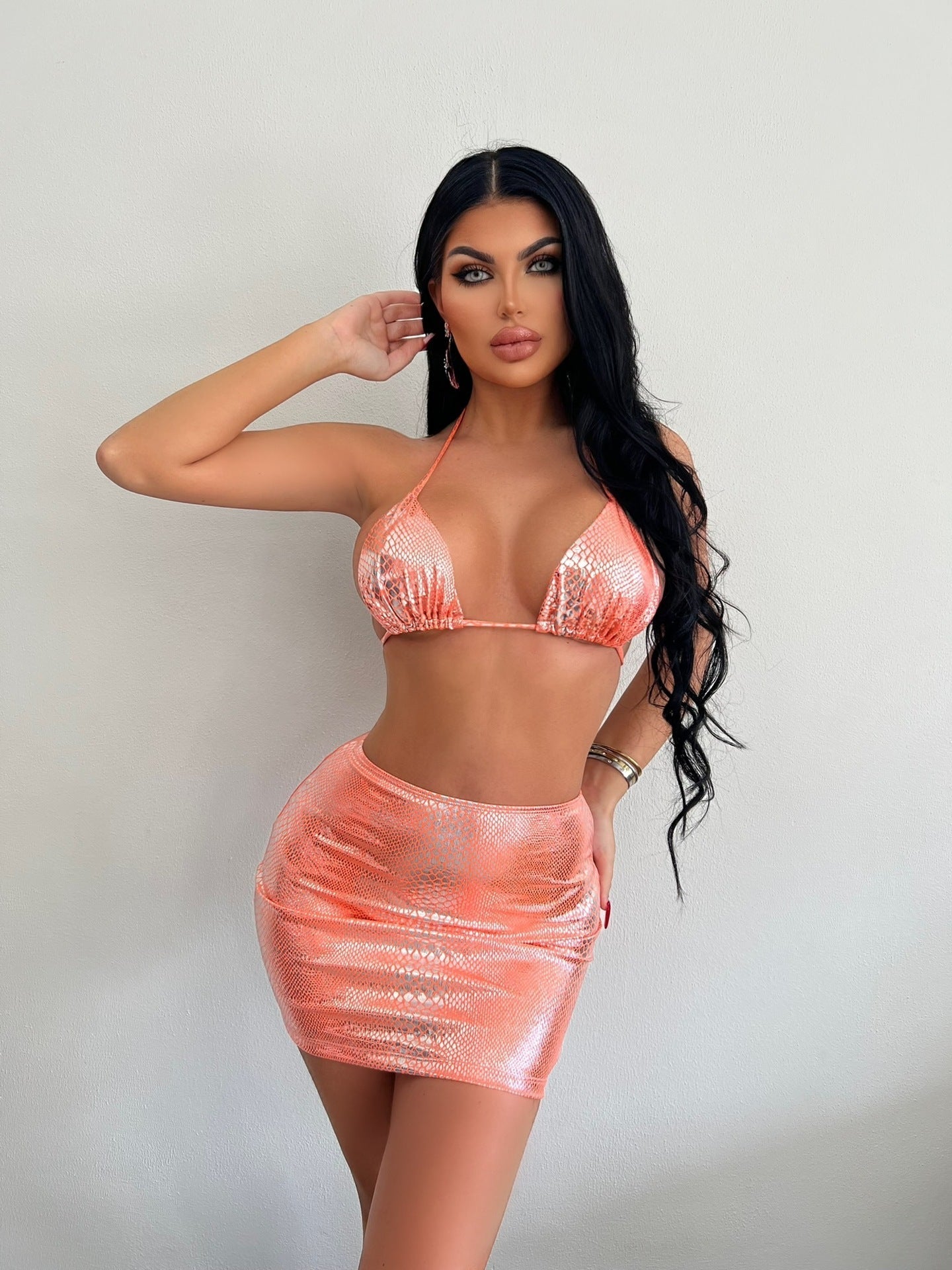 Unisex Polyester Two Piece Bikini Set Solid Color Swimwear