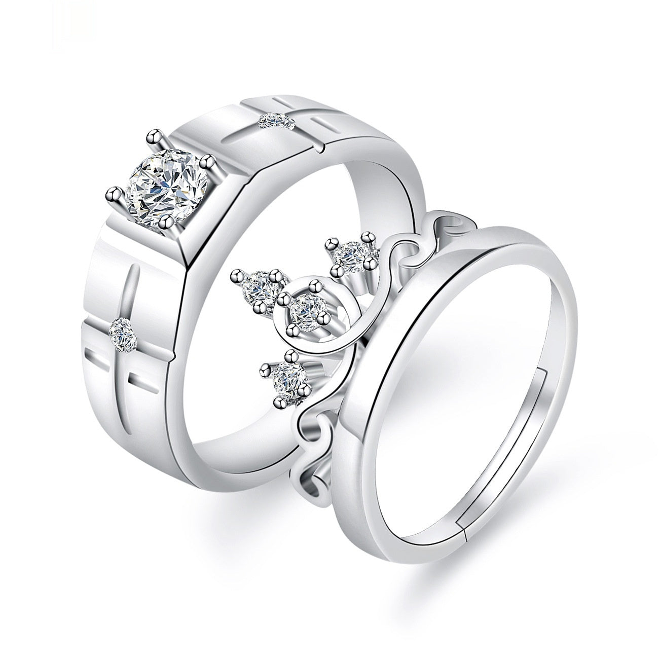 Elegant Crown-Shaped Moissanite Electroplated Copper Couple Rings Set