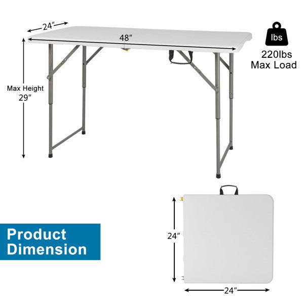 4ft White Foldable Courtyard Plastic Table