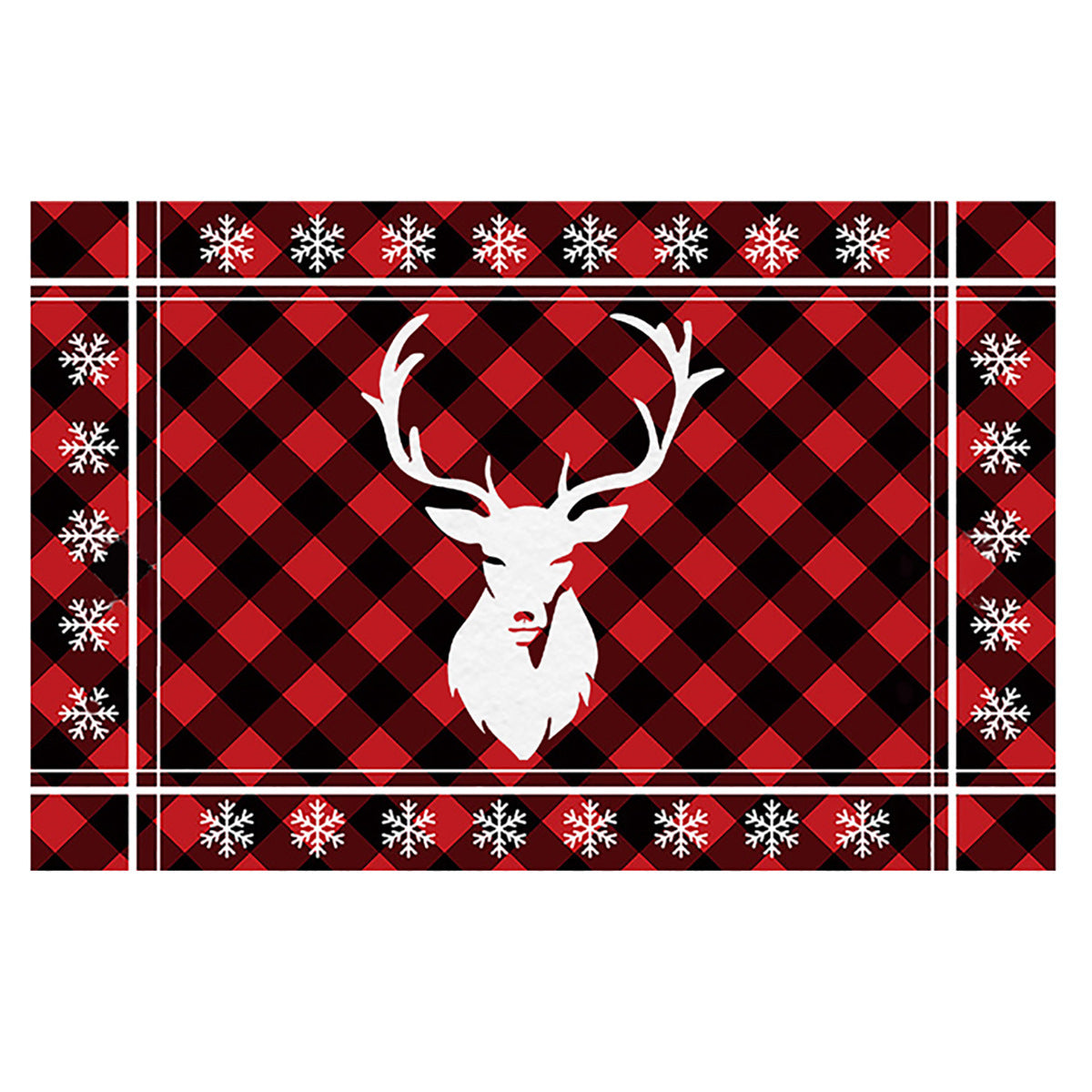 Christmas Non-slip Door Mat Black And Red Plaid Decorative Carpet