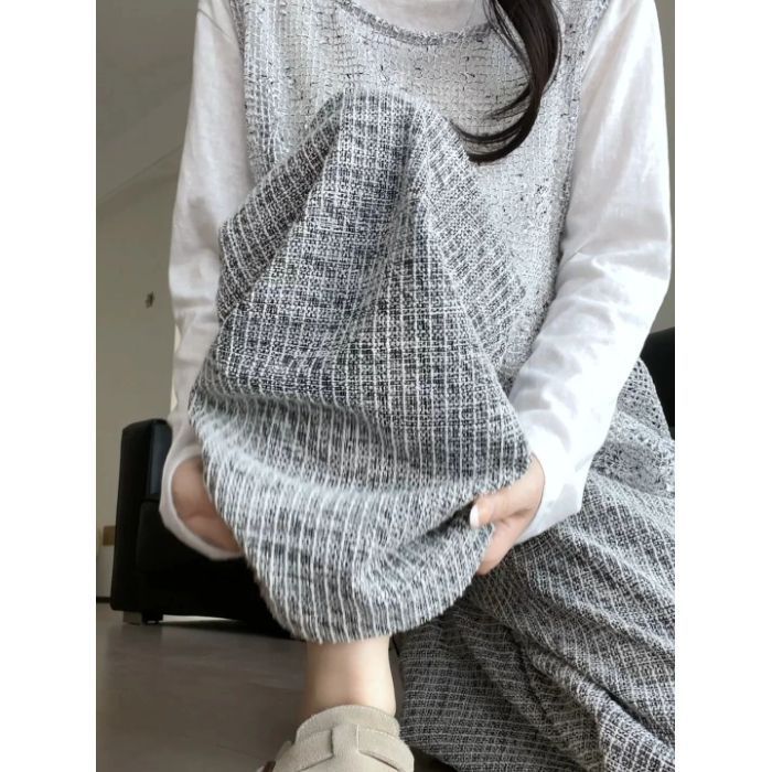Atmosphere Gray Plaid Loose Slimming Wide-Leg Casual Pants for Women