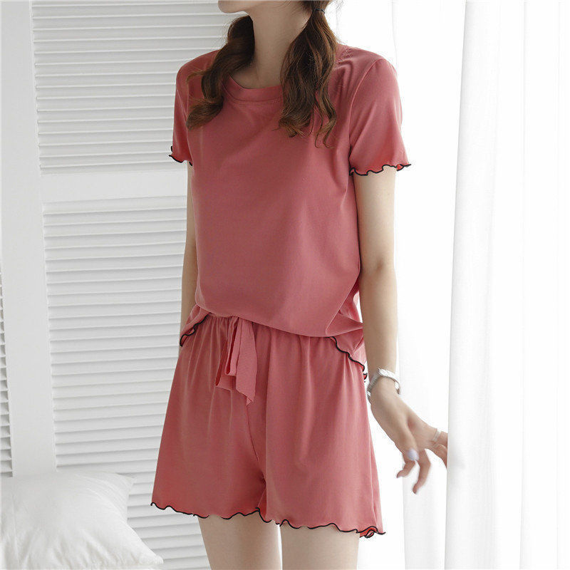 Women's Fashion Casual Stringy Selvedge Short Sleeve Shorts Two-piece Set
