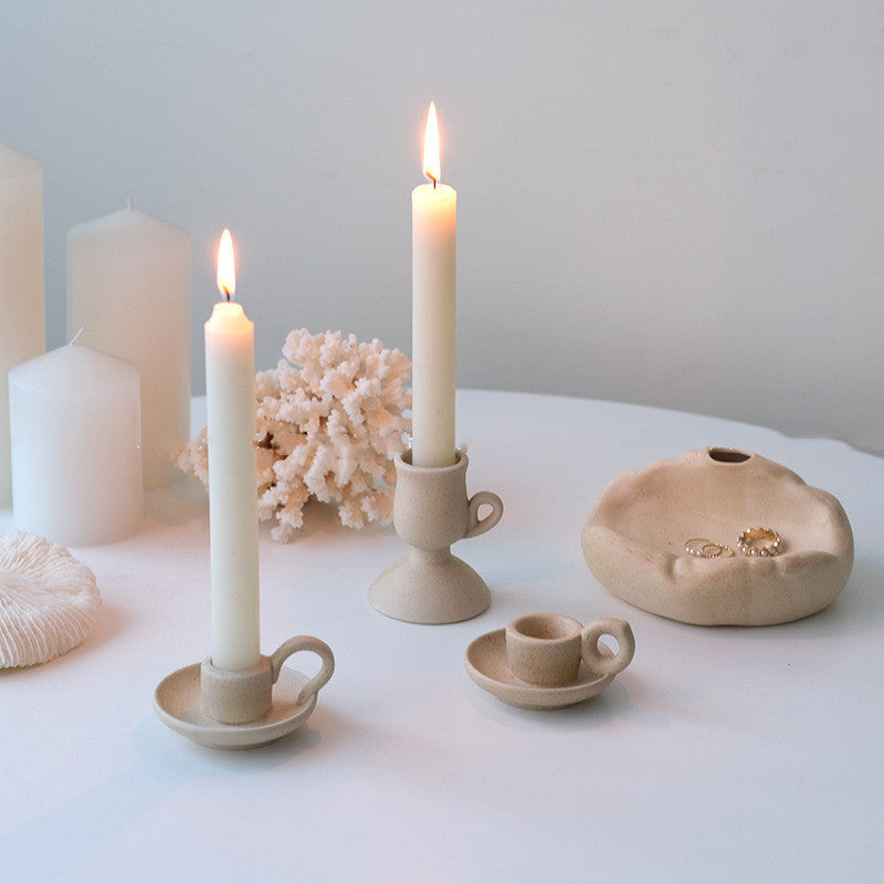 Retro Ceramic Plain Candlestick Ornament Nordic Style Simple