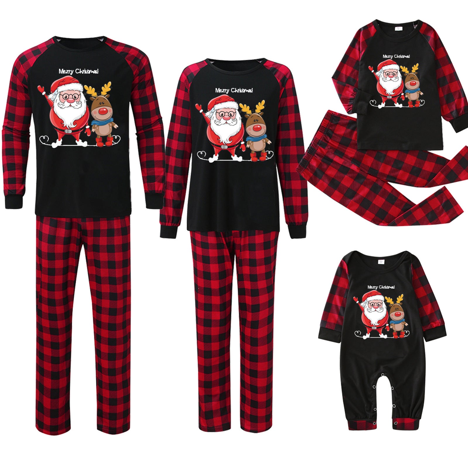 Plaid Stitching Printing Christmas Homewear Parent-child Suit