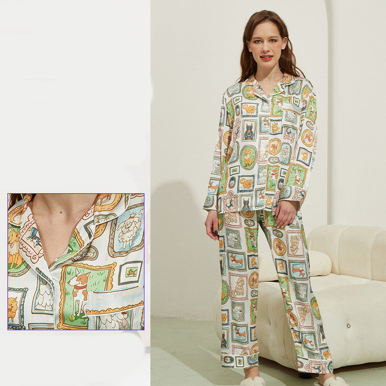 Womens Relaxed Pajama Set Polyester Comic Dog Print