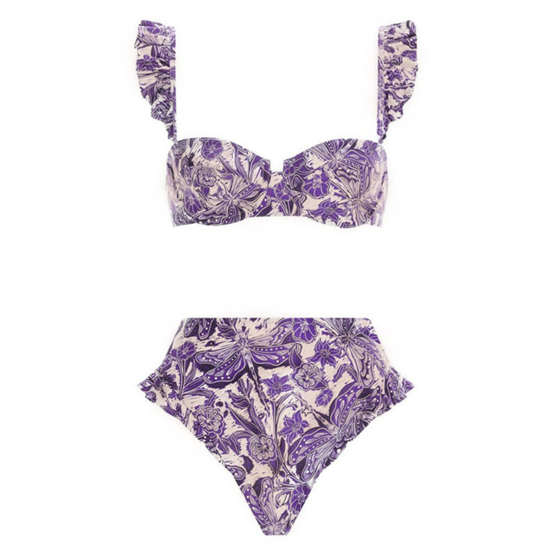 Women’s Sexy Printed Three-Piece Swimsuit Set – Polyester Swimwear