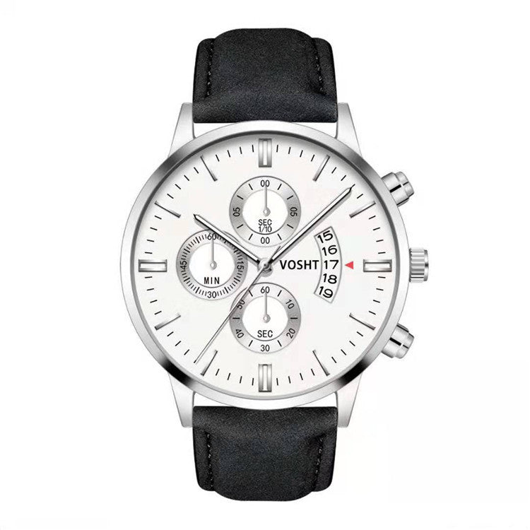 Men’s Business Quartz Watch – Three-Eye Design with Calendar