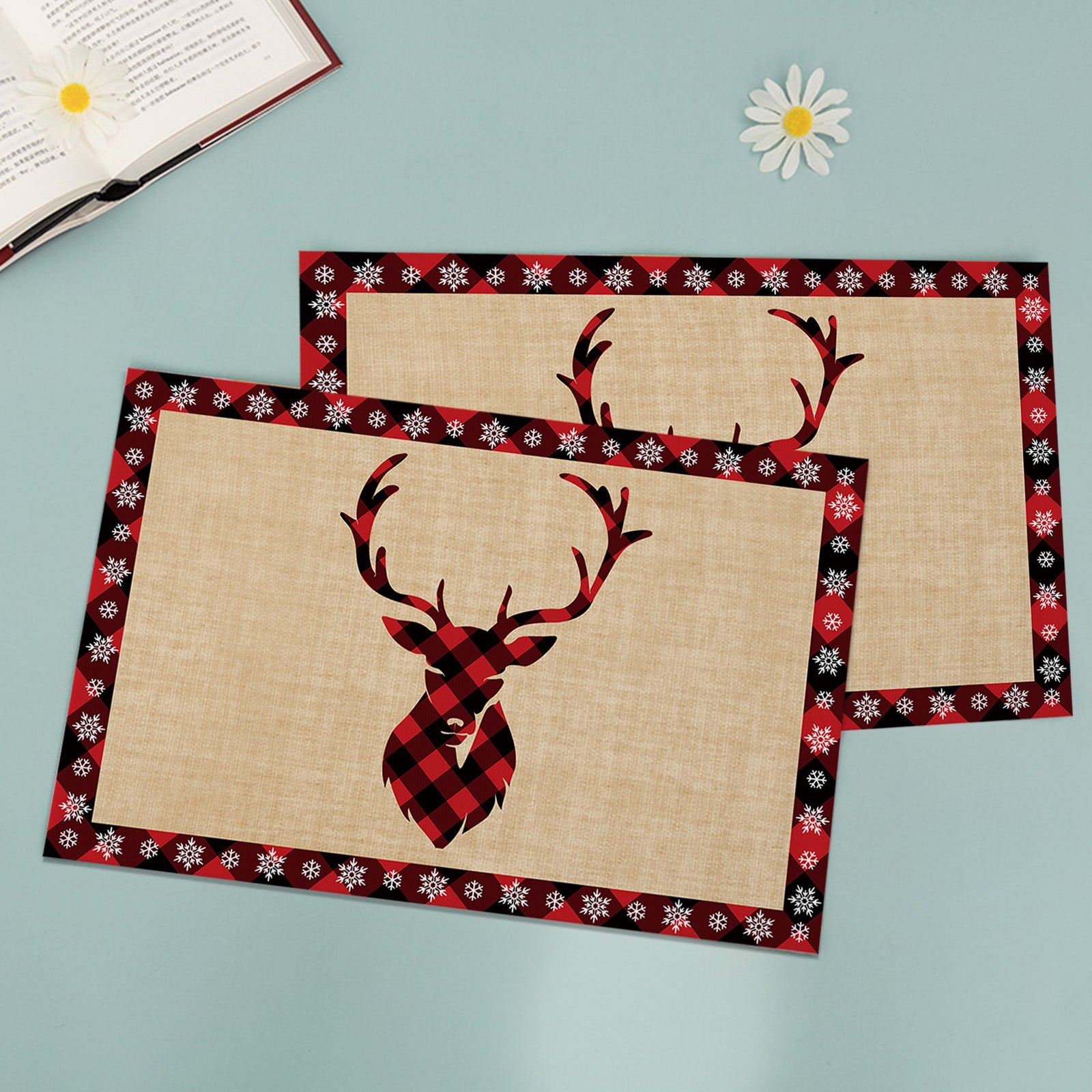 Haig Elk Christmas Tree Cotton And Linen Table Mat