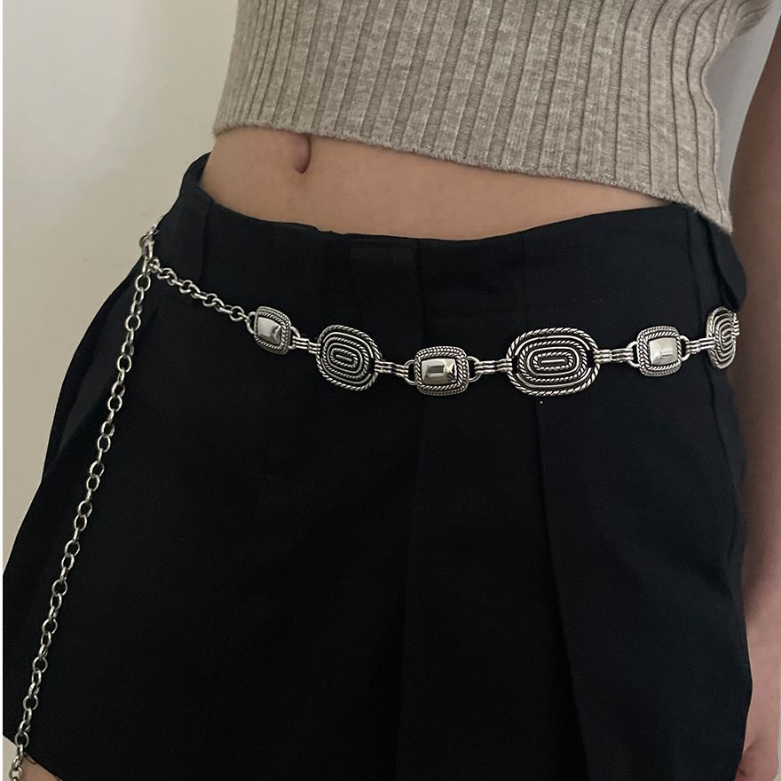 Retro Metal Womens Waist Chain Silver 108cm Regular